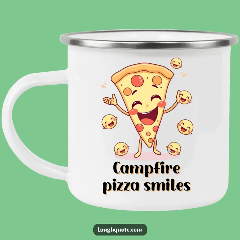 Funny Pizza Juggling Camping Mug: Sip Joy Outdoors with a Happy Slice