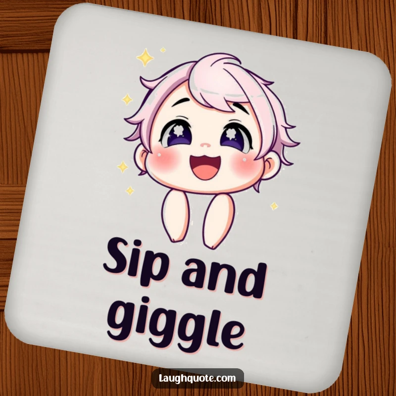 Funny Drink Coasters: Set showcasing characters with sparkling eyes sharing contagious laughs, bringing joy to surfaces.