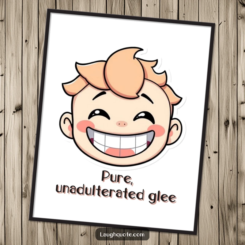 Funny Poster of a character with an enormous, ecstatic grin, captured mid-guffaw, spreading infectious joy.