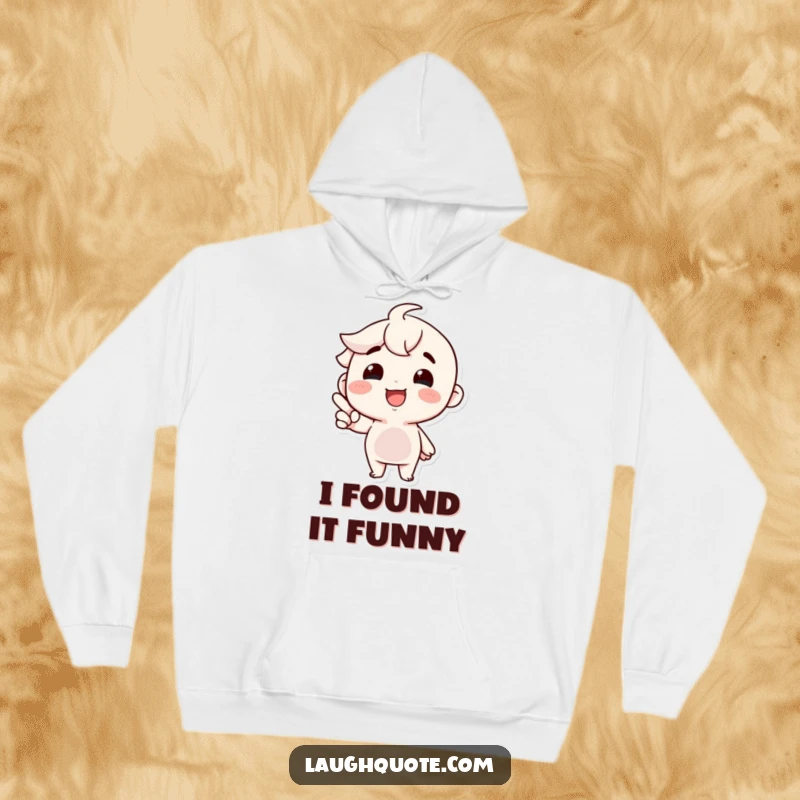 Funny Hoodie: A cheerful character with an exaggerated smile points excitedly at something incredibly amusing, radiating pure joy.