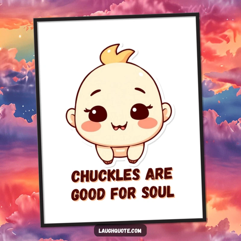 Funny Free Printable Wall Art: Contented character with a satisfied, chuckling expression, radiating quiet humor and joy.