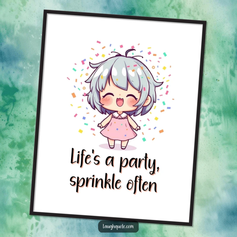 Free Printable wall art: A character with a look of pure delight, exhaling a spectacular, joyful burst of colorful confetti.