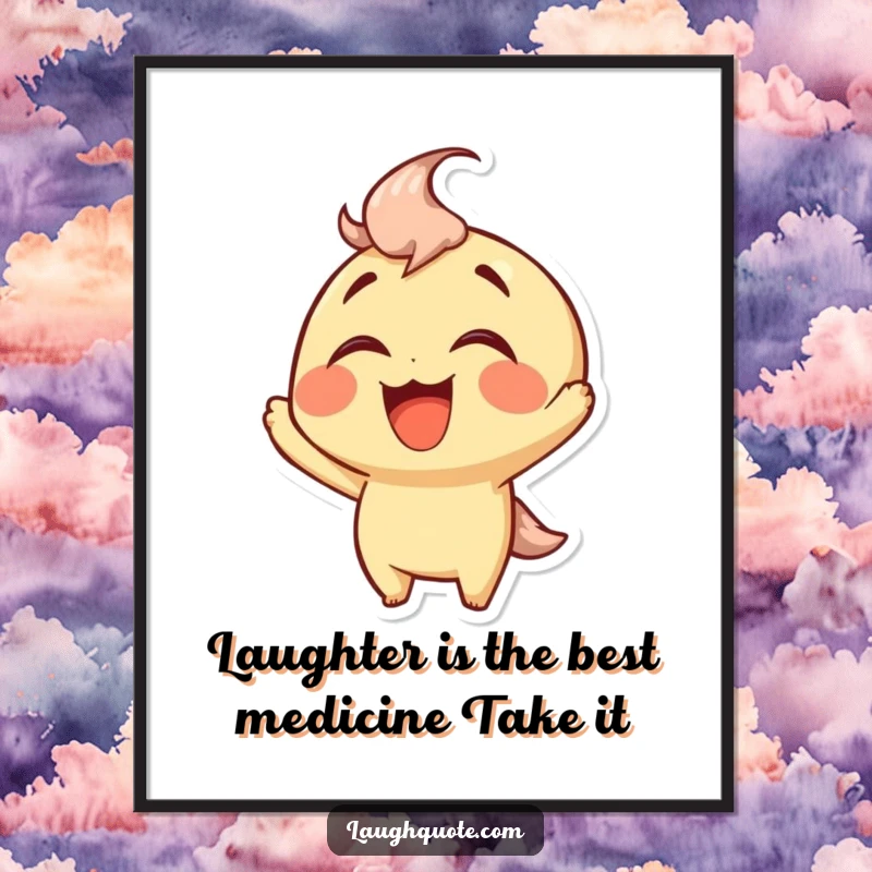 Funny free printable wall art of a character joyfully throwing its head back in uncontrollable laughter.