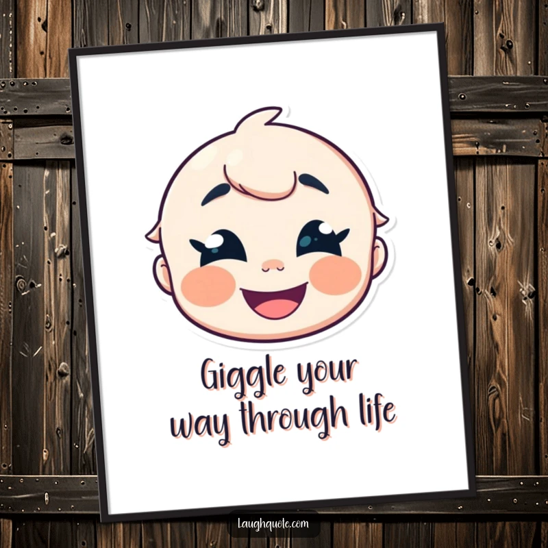 Funny free printable wall art of a character with eyes crinkled in amusement, letting out a cheerful giggle.
