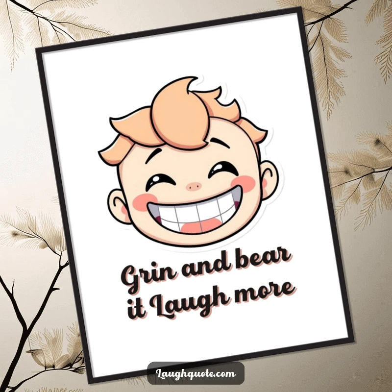 Funny Free Printable Wall Art: A character radiating pure joy with a huge infectious grin, captured mid-hearty laughter, perfect for whimsical decor.