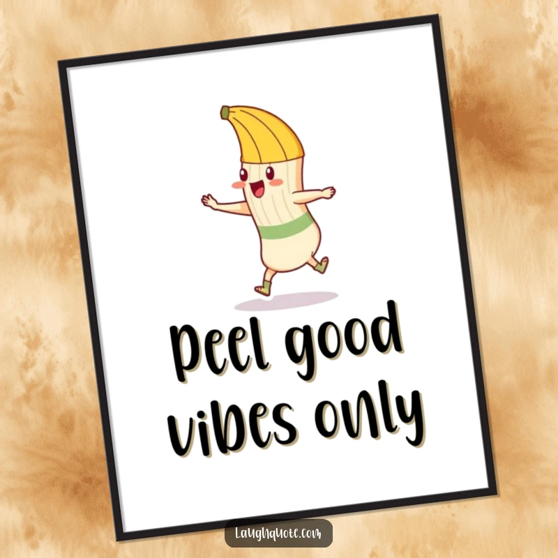 Funny Free Printable Wall Art: A mischievous banana peel lies in wait to trip a sock joyfully dancing.