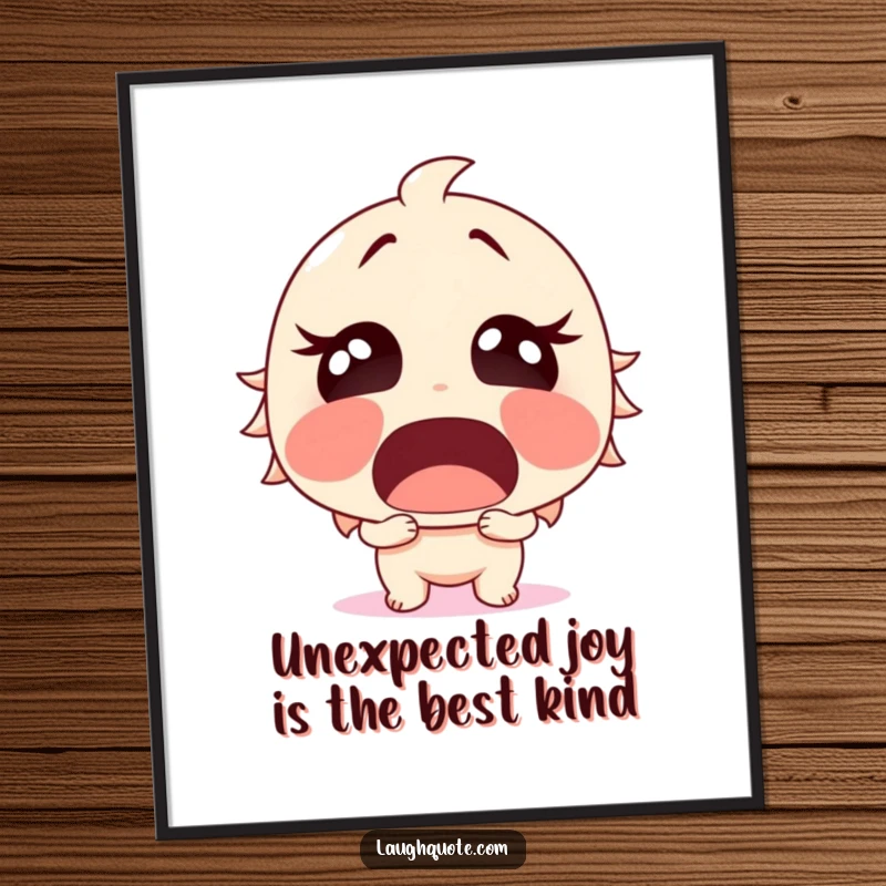 Funny free printable wall art depicting a character with a gaping mouth, bursting into sudden, surprised laughter.