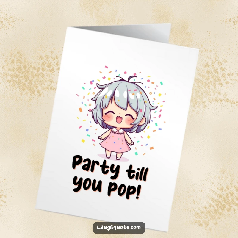 Funny Free Printable birthday card: A character exhaling a vibrant explosion of colorful confetti, symbolizing pure birthday joy and celebration.