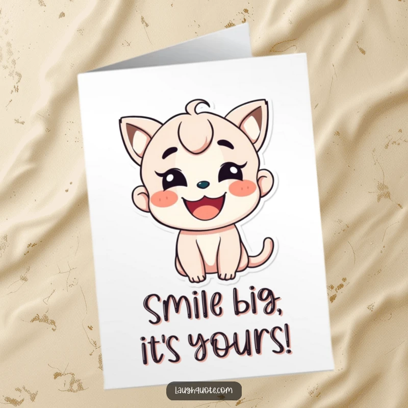 Funny free printable birthday card featuring a character with a wide, contagious smile, radiating happiness and good cheer.