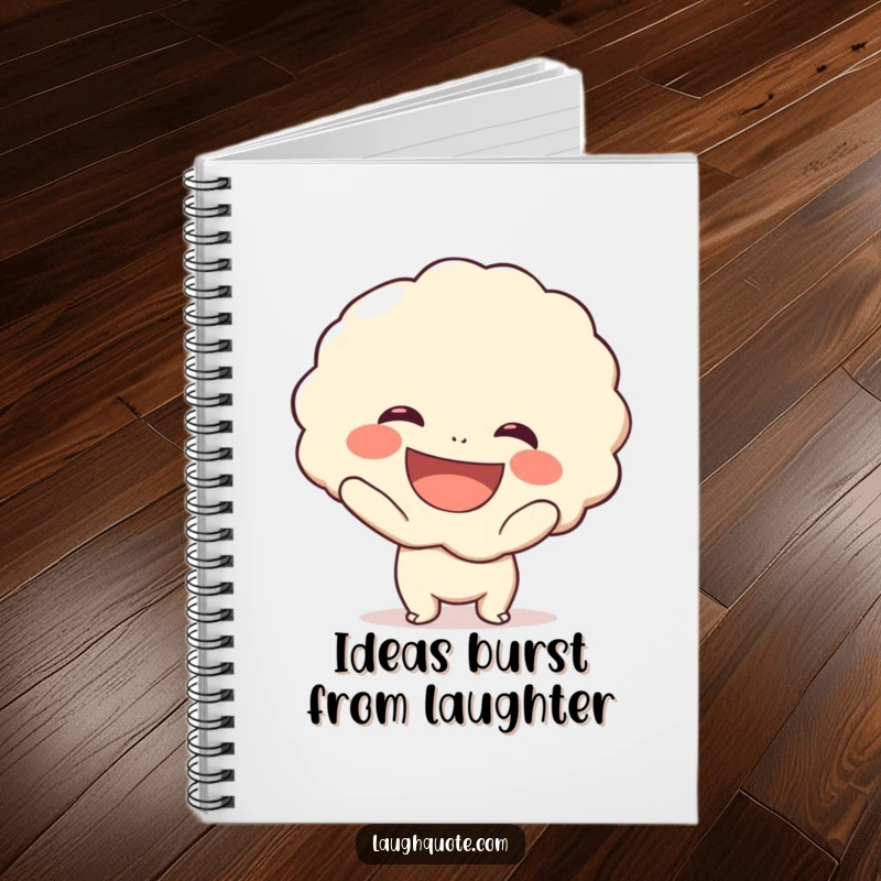 Funny notebook featuring a cute, smiling character holding an exaggerated laugh bubble, perfect for capturing ideas with humor.