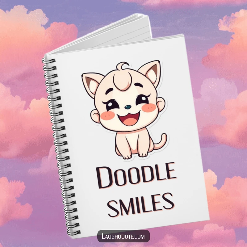 Funny Notebook: A character smiles widely, ready to record happy thoughts and ideas.