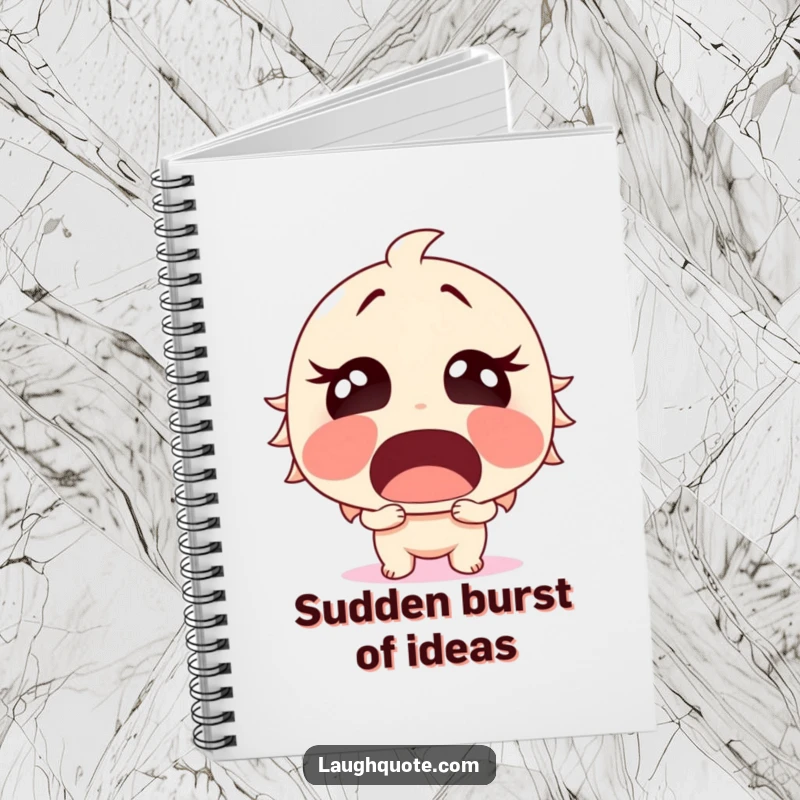 Funny Notebook with a surprised character, mouth agape in laughter, ready to hold your most unexpected ideas.