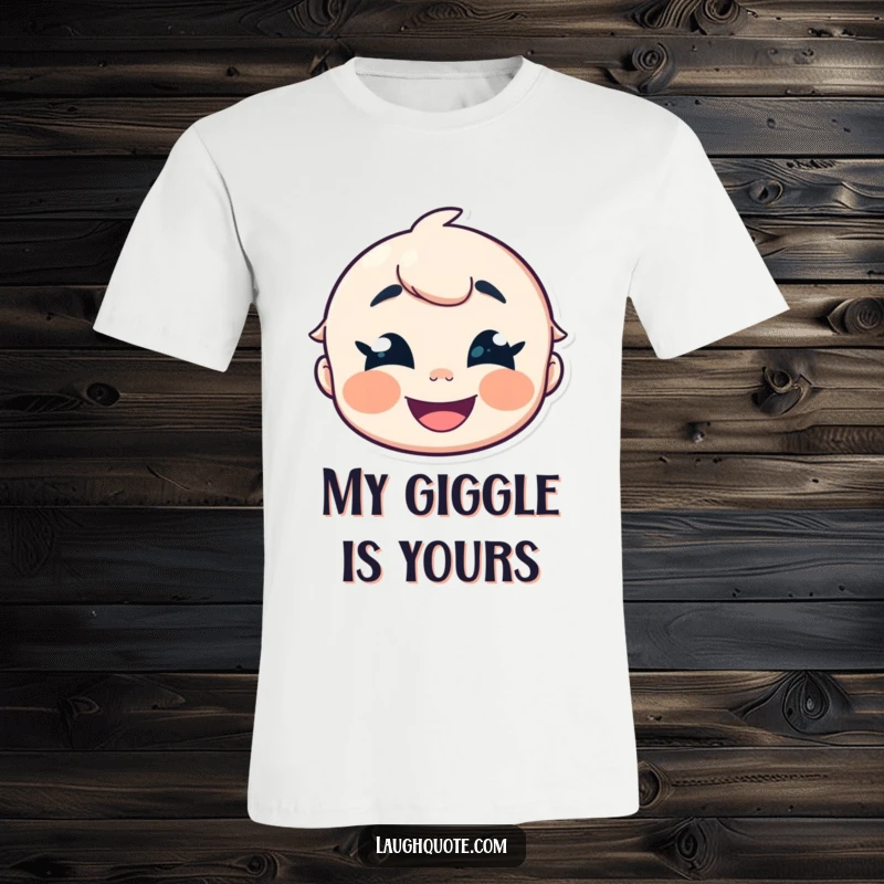 Funny T-Shirt of a cheerful character with eyes crinkled, caught in a moment of infectious, happy giggling.