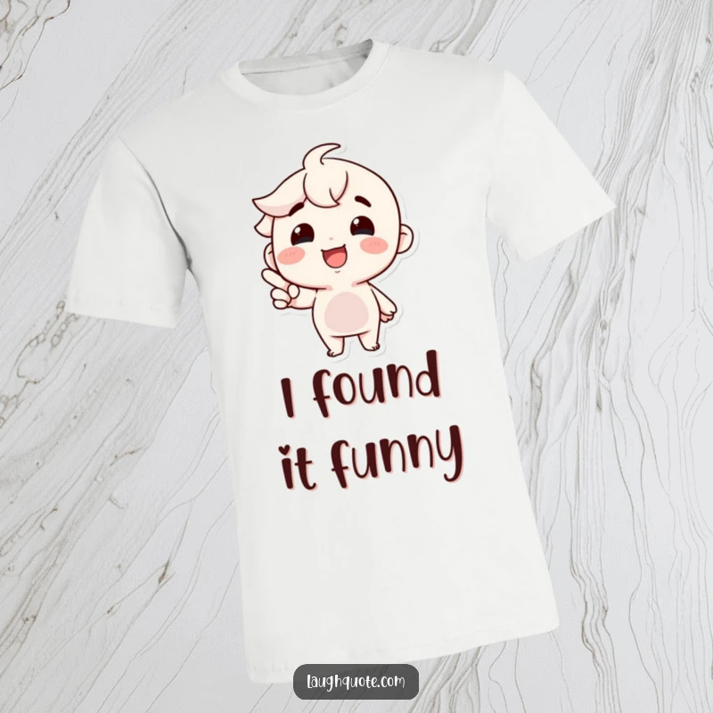 Funny T-Shirt: Joyful cartoon person grinning widely, hilariously pointing at something off-frame, expressing ultimate comedic delight.