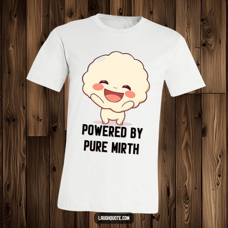 Funny t-shirt featuring a cute character with a huge smile, proudly displaying an exaggerated laugh bubble, radiating pure, unadulterated mirth.